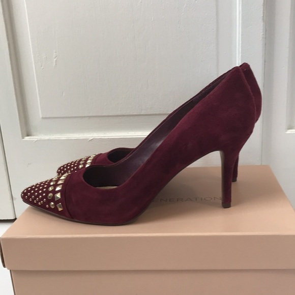 BCBGENERATION Port Wine Gardeni-X Pointed Suede Studded Heels Size 8M - Picture 1 of 7